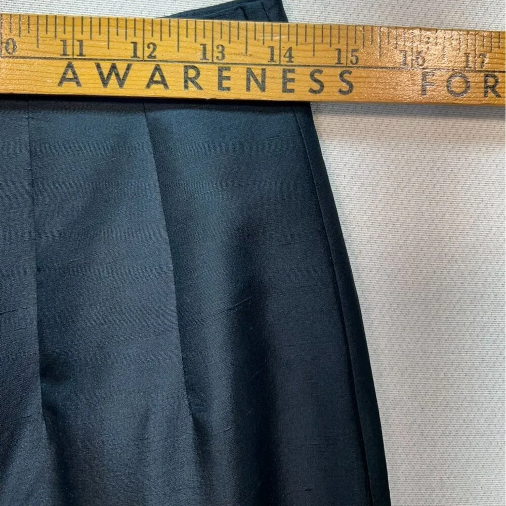 An Ren New York Womens Midi Silk Straight Pencil Skirt Small Black Back Slit - Picture 6 of 10
